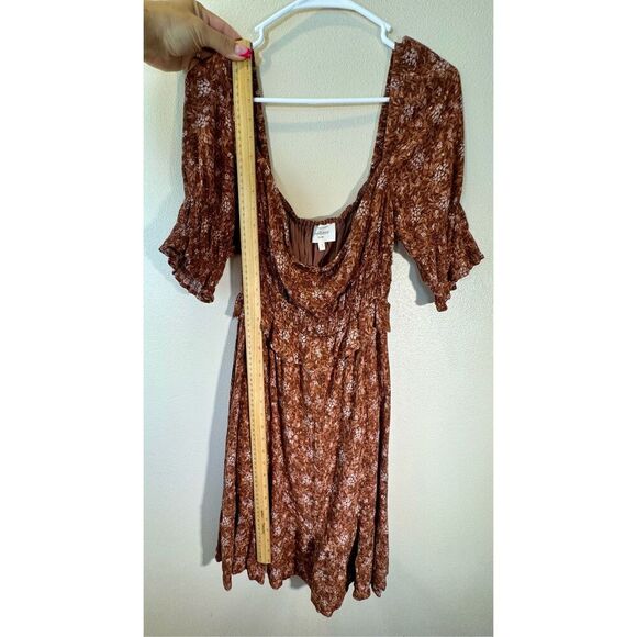Böhme Womens Brown Floral Off The Shoulder Pullover Boho Fit & Flare Dress S - Picture 6 of 9